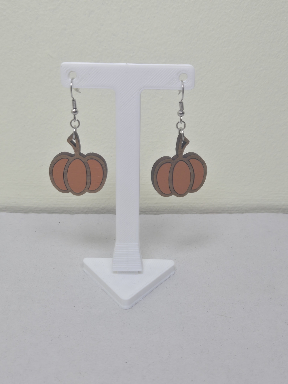 Handmade Lightweight Wooden Pumpkin Dangle Earrings - Orange